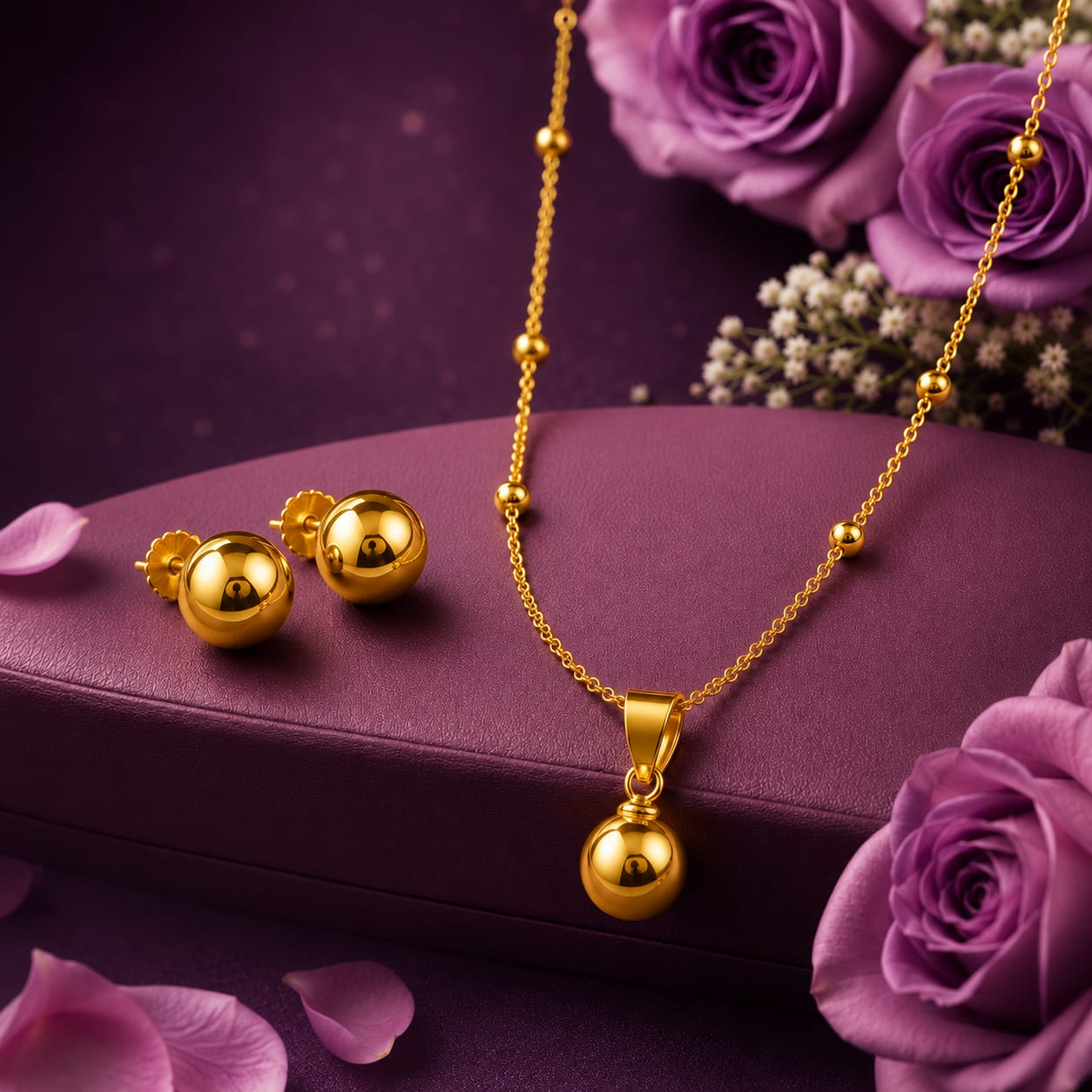 Premium Gold Plated কানের টপ, লকেট ও চেন সেট